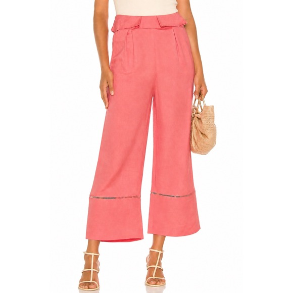cult gaia Pants - CULT GAIA High Waist Linen Cropped Wide Leg Pant in Magnolia